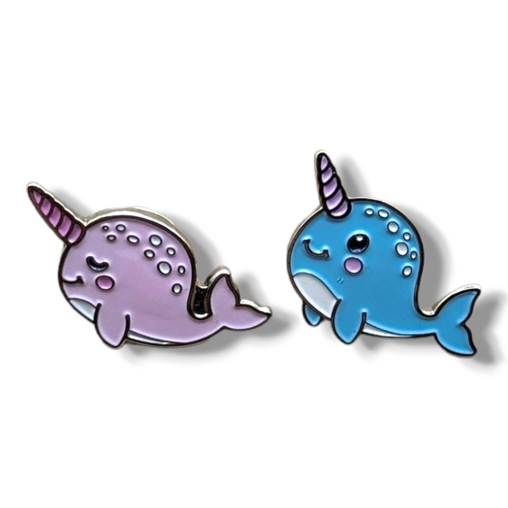 Pink And Blue Narwhal Unicorn Of The Sea Set Of 2 Gold Tone Hat Lapel Pins